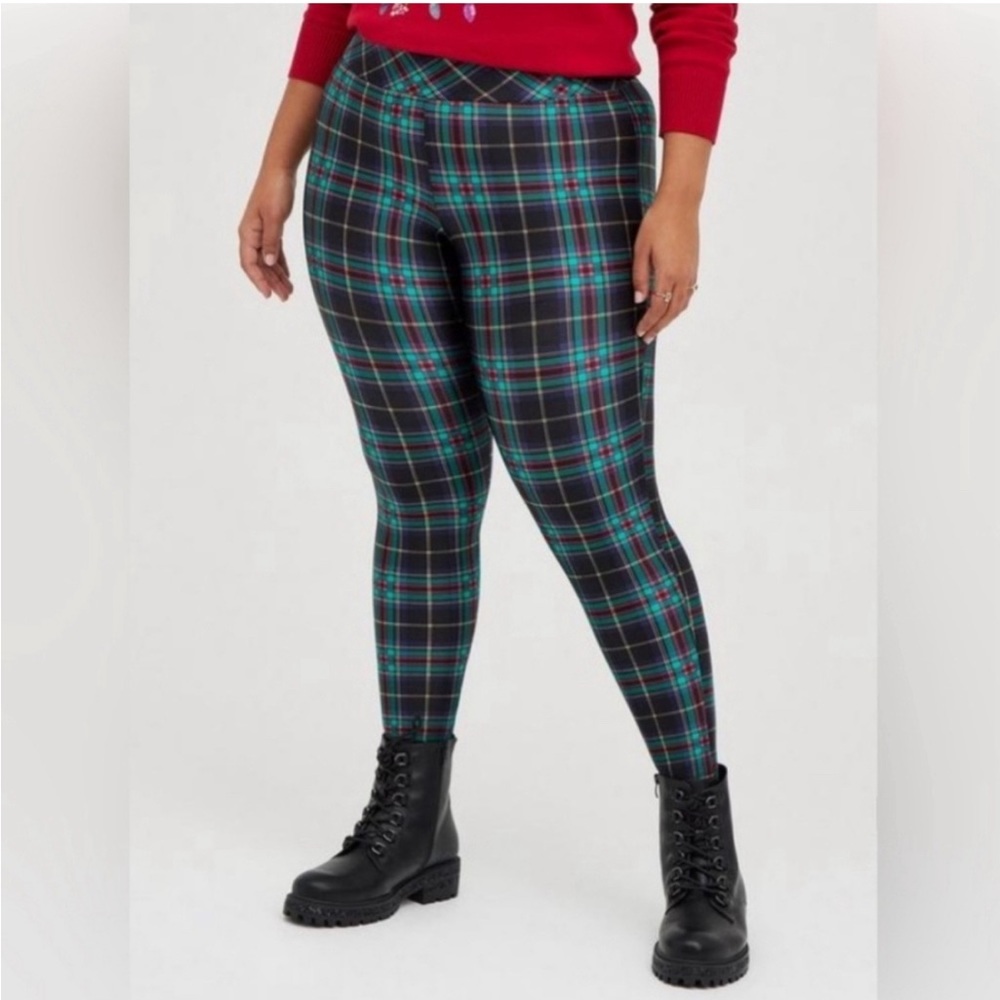 Torrid Blue Plaid Full Length Signature Waist Liquid Leggings, Size 3X